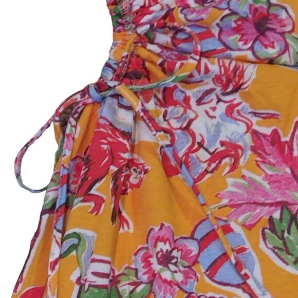 Zara Monkey Bongo Tropical Print T-Shirt Dress with Cut Out Sides Orange Small - Picture 7 of 11